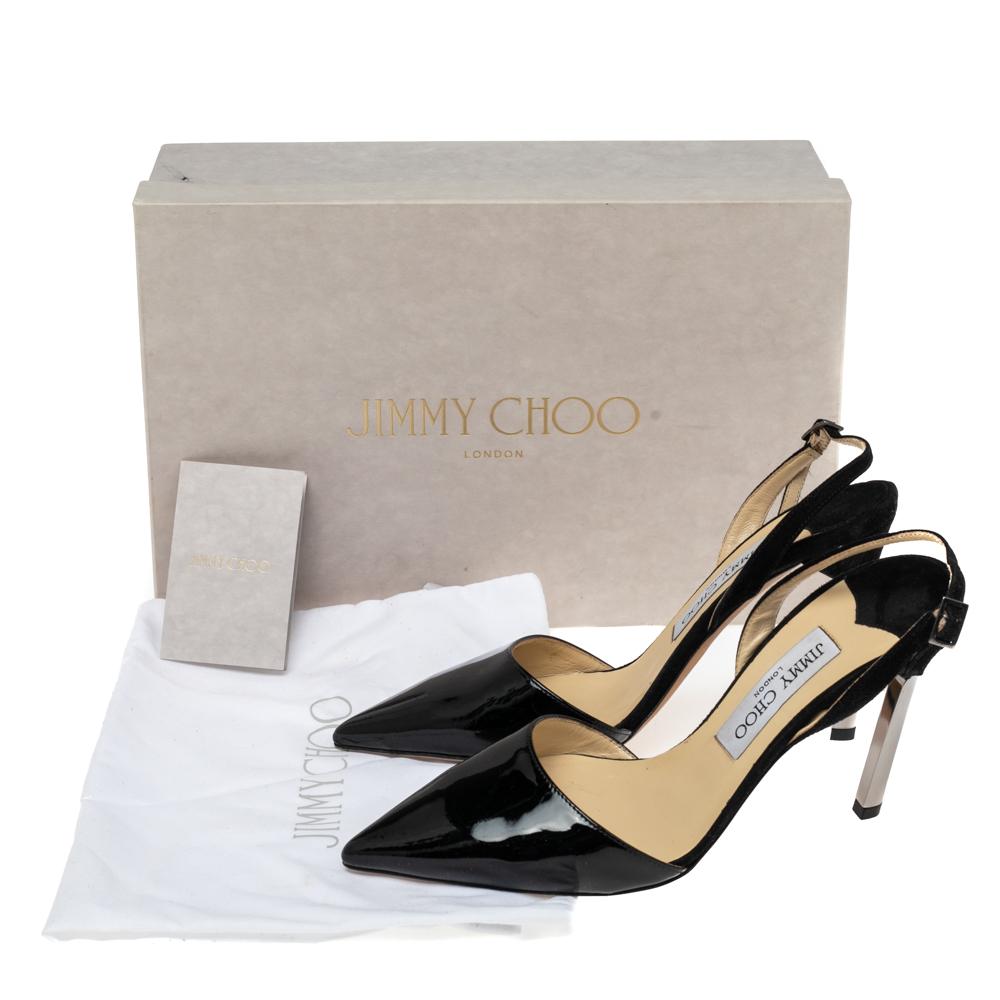 Jimmy Choo Black Patent And Suede Tilly Pointed Toe Slingback Sandals Size 36 3