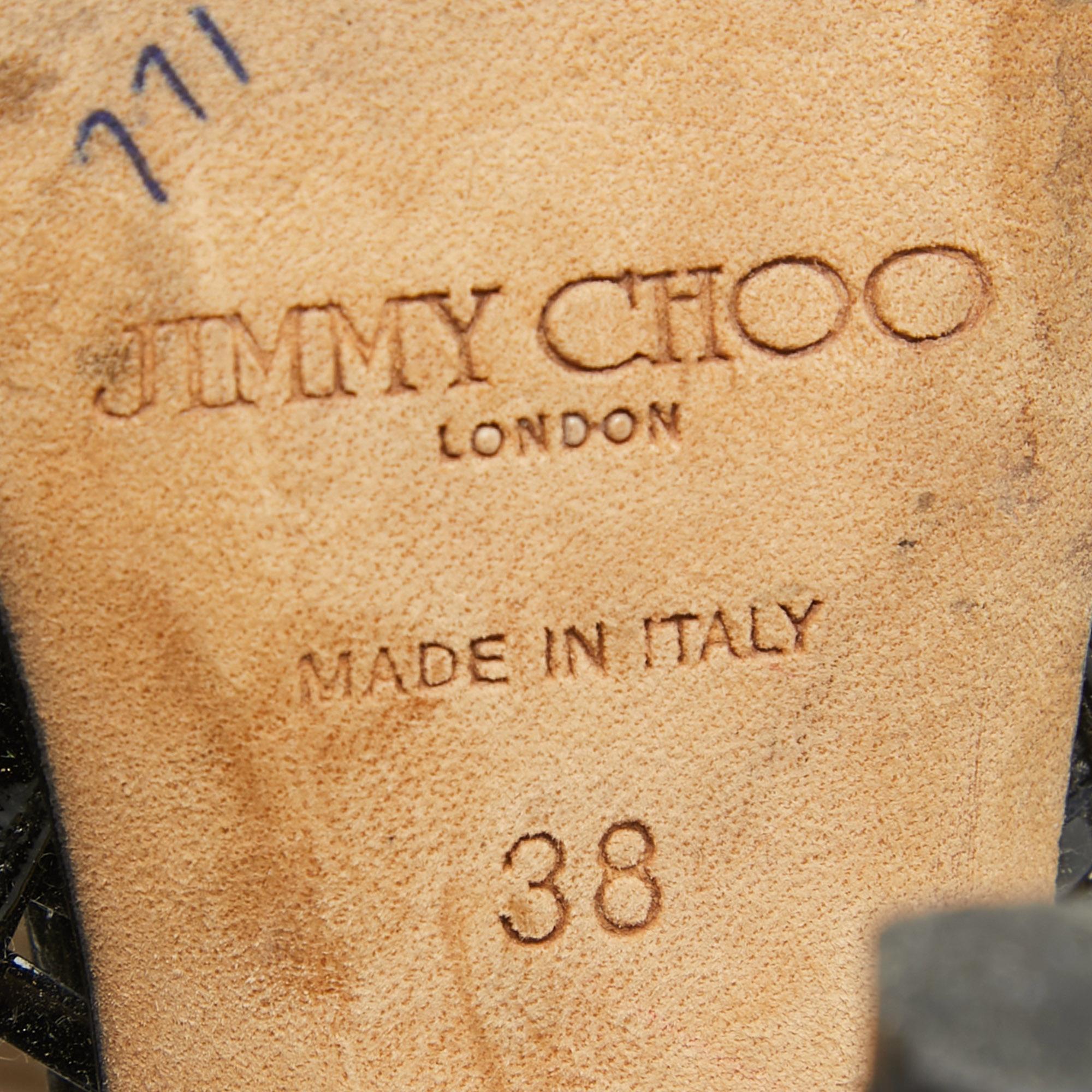 Jimmy Choo - Bottines à bouts ouverts en cage verni noire, taille 38 en vente 3