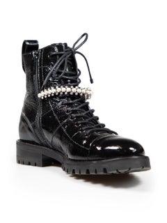 Jimmy Choo Black Patent Cruz Embellished Combat Boots Size IT 36
