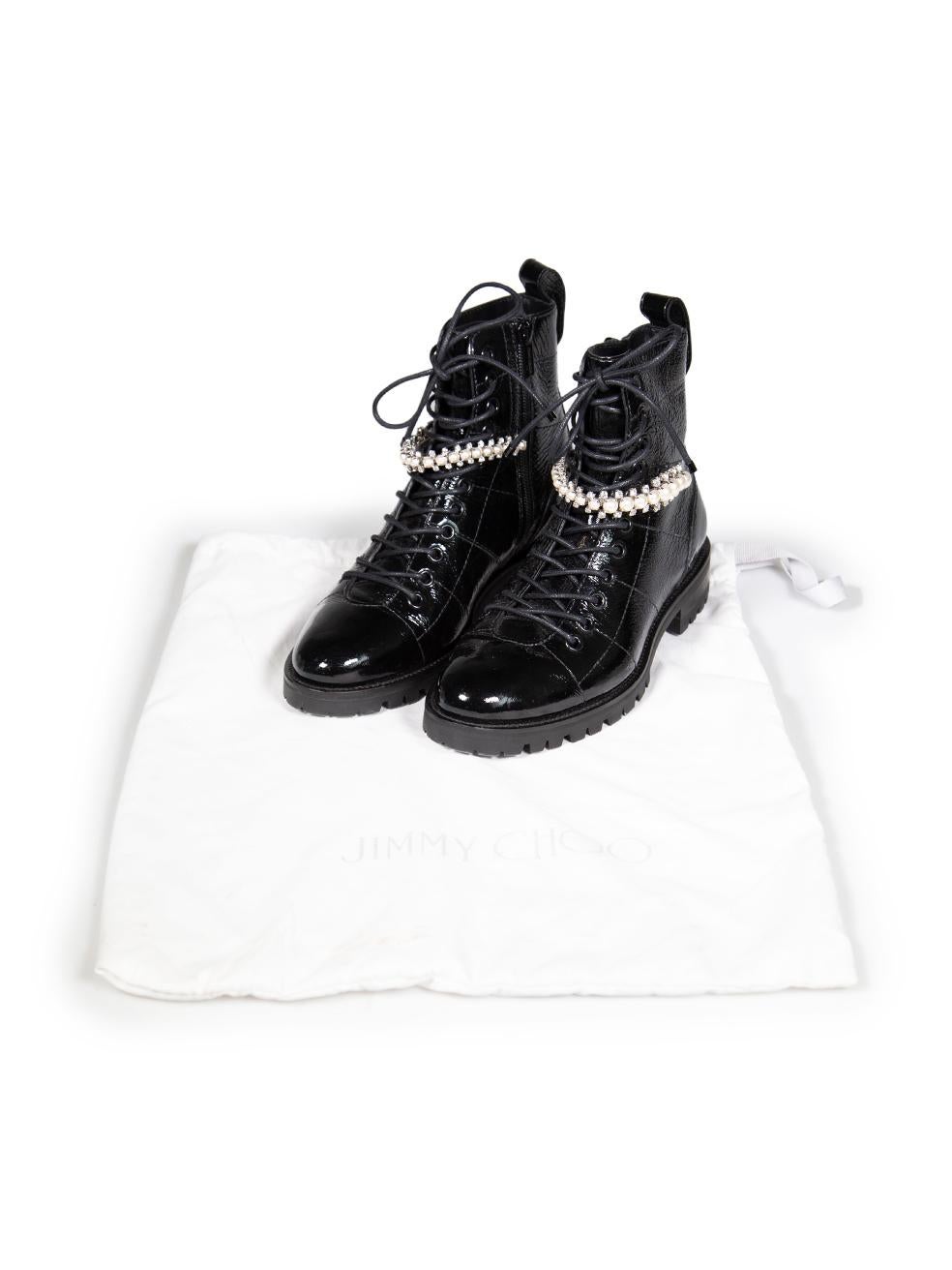 Jimmy Choo Black Patent Cruz Embellished Combat Boots Size IT 36 3