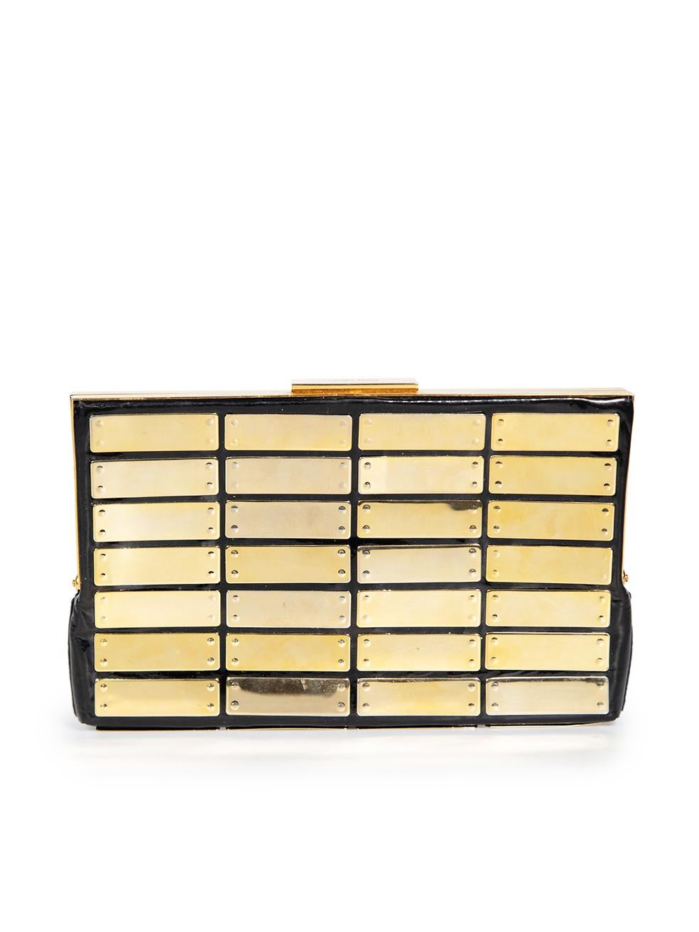 Jimmy Choo Black Patent & Gold Hardware Clutch In Good Condition In London, GB