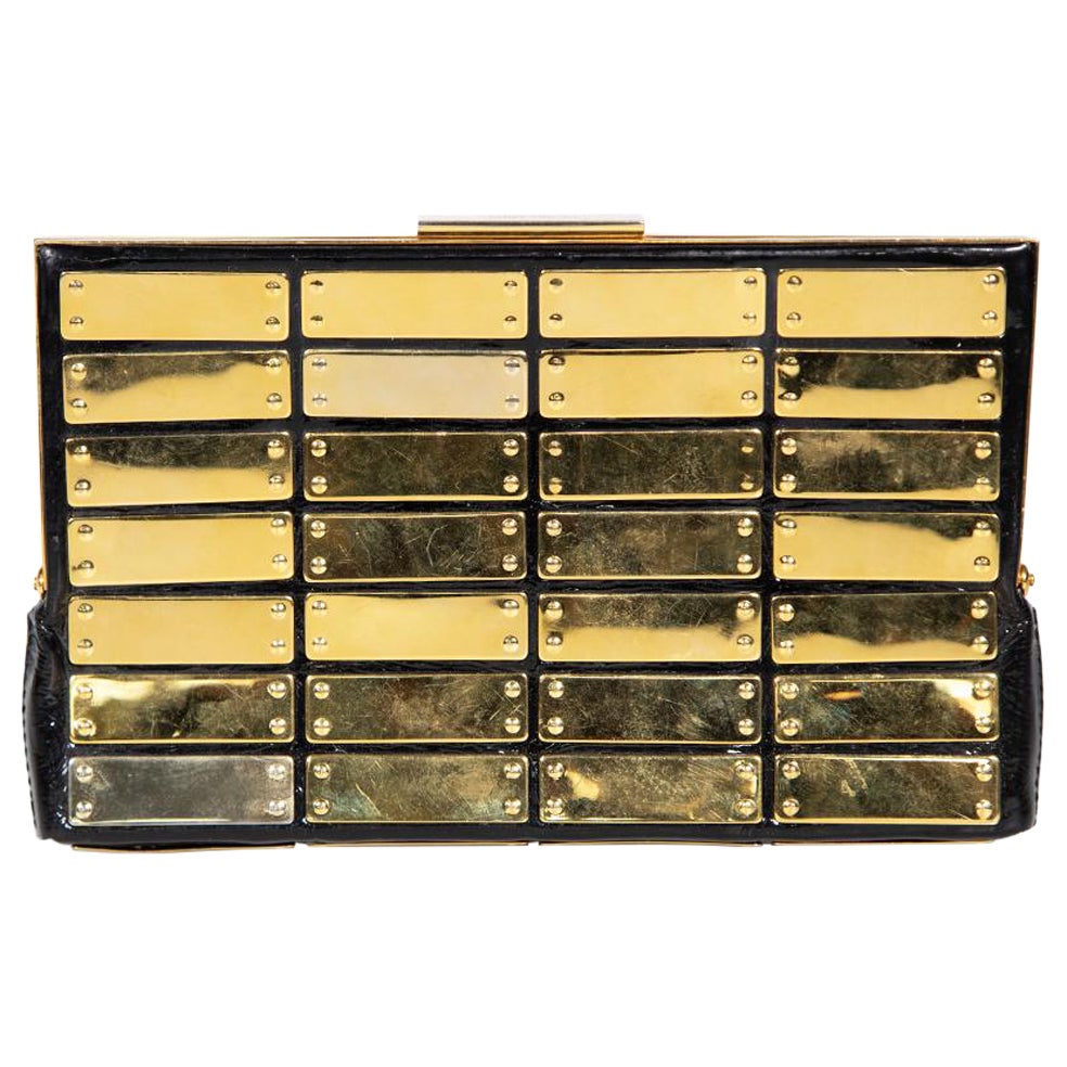 Jimmy Choo Black Patent & Gold Hardware Clutch
