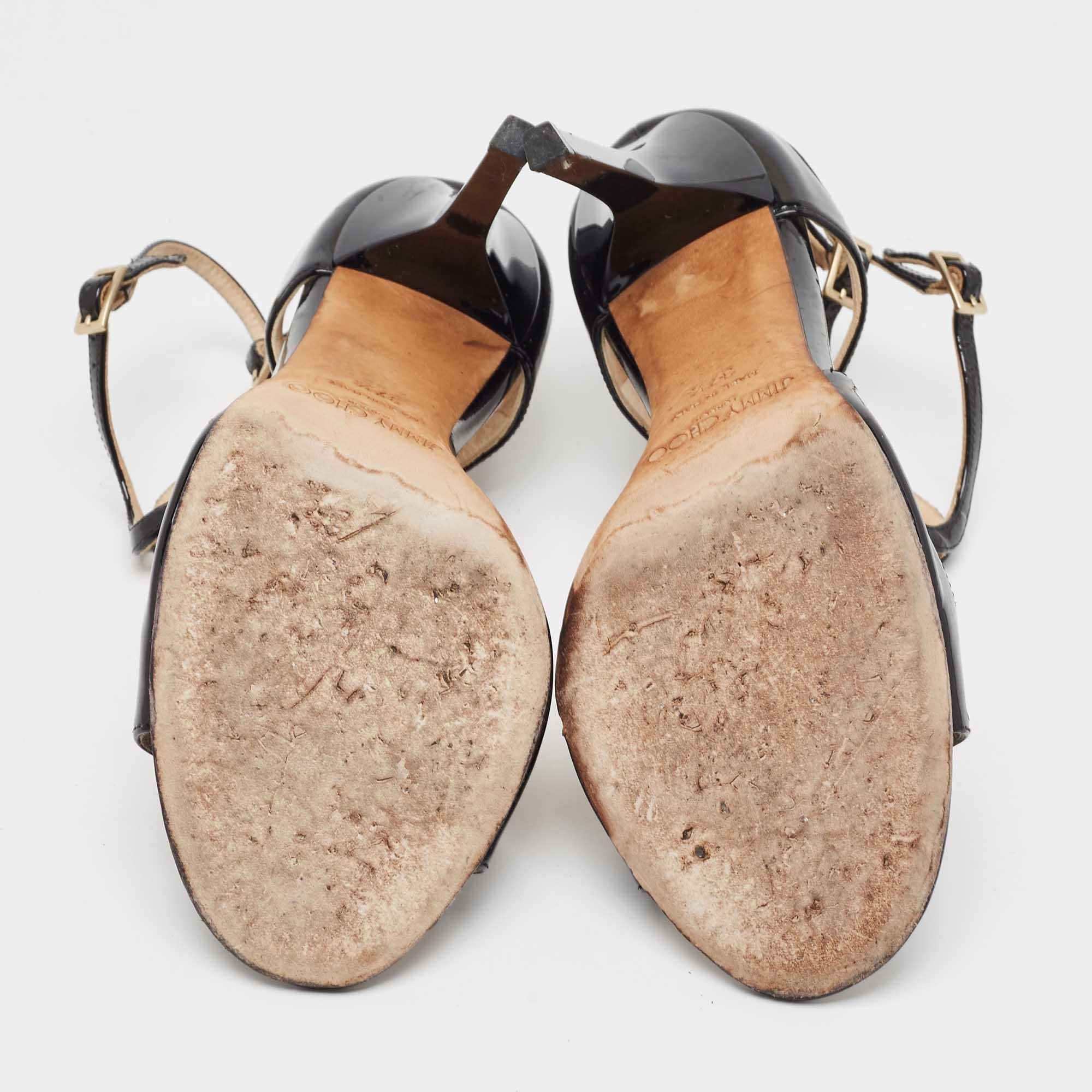 Jimmy Choo Black Patent Lance Strappy Sandals Size 37.5 4