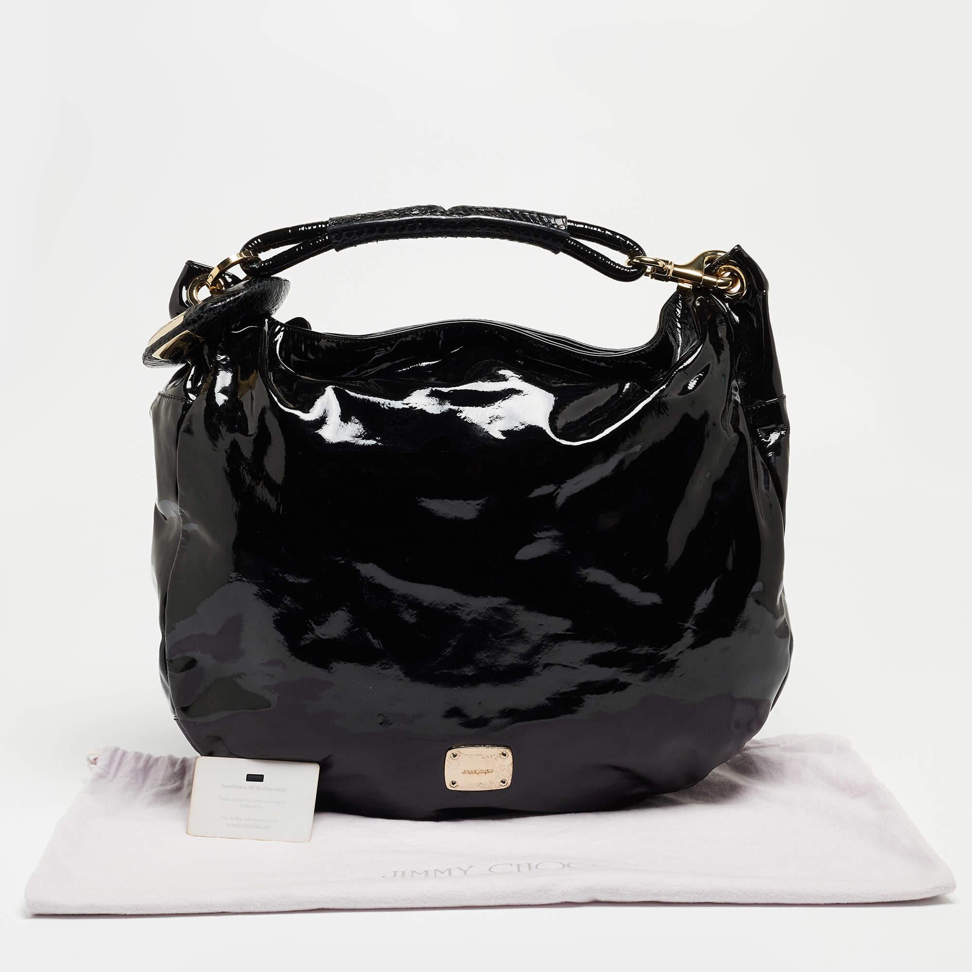 Jimmy Choo Black Patent Leather And Karung Large Saba Hobo 13