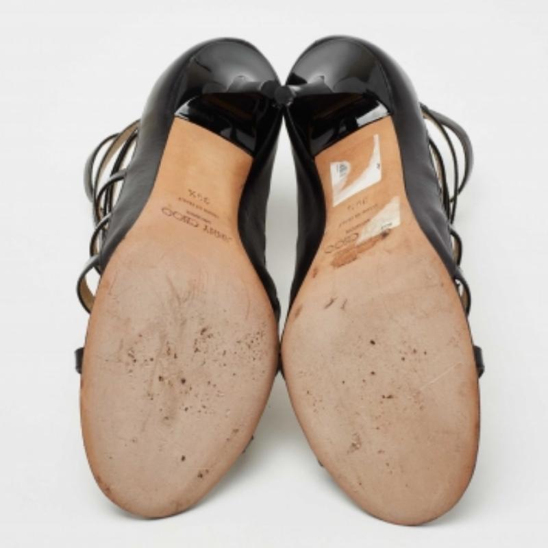 Jimmy Choo Sandalias gladiadoras de charol negro y piel talla 39.5 en venta 1