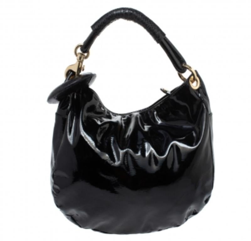 Jimmy Choo Black Patent Leather and Python Large Sky Hobo For Sale 4