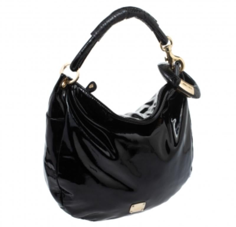 Jimmy Choo Black Patent Leather and Python Large Sky Hobo For Sale 5
