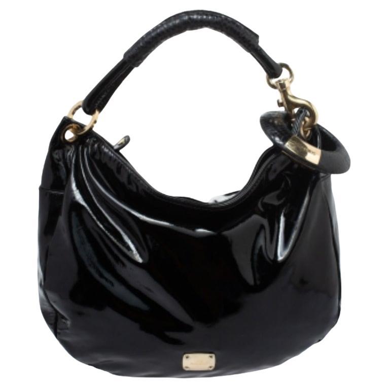 Jimmy Choo Black Patent Leather and Python Large Sky Hobo For Sale