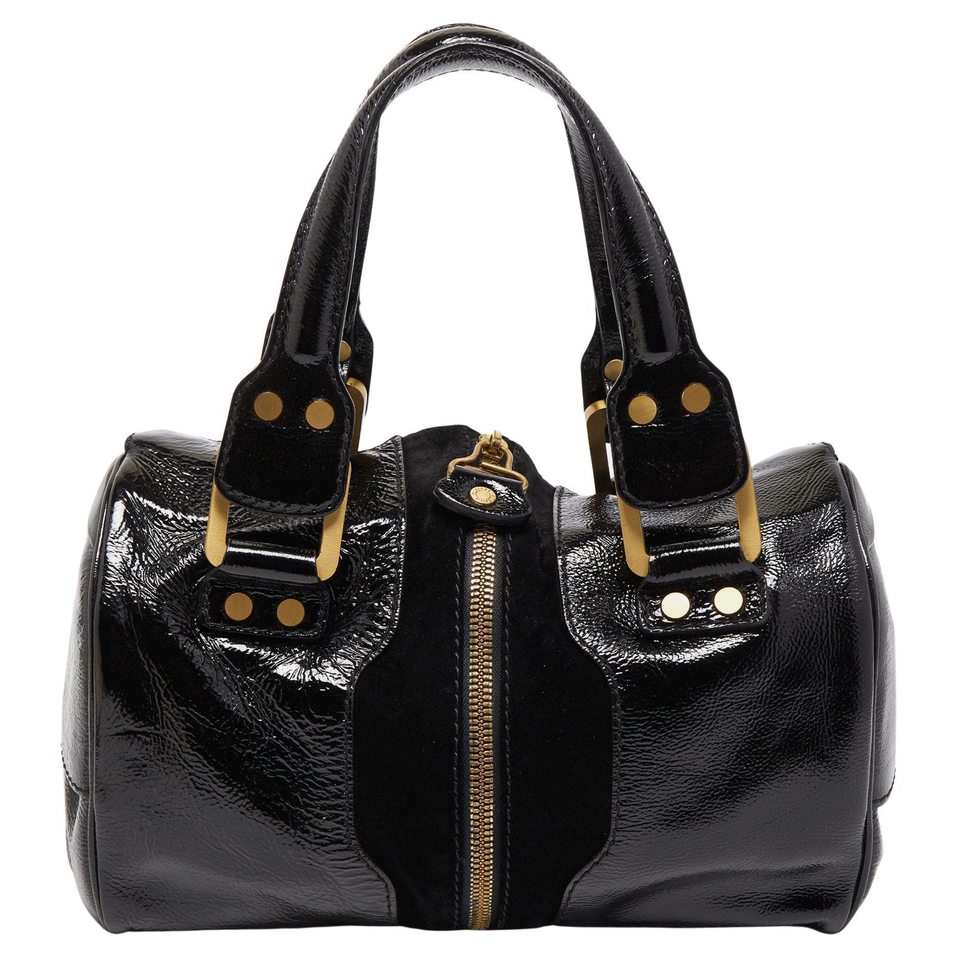 Jimmy Choo Black Patent Leather and Suede Marla Satchel