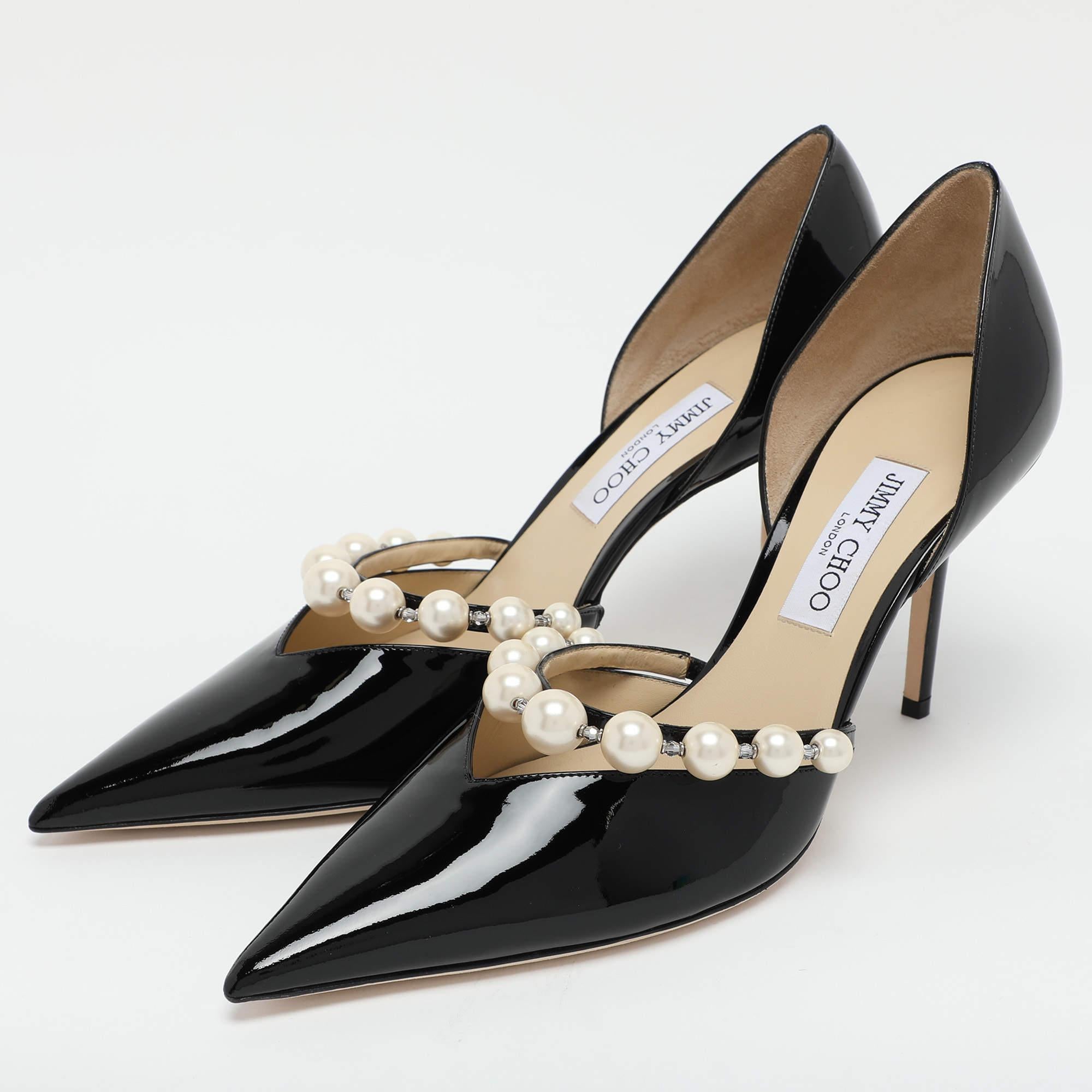 Make a chic style statement with these designer pumps. They showcase sturdy heels and durable soles perfect for your fashionable outings