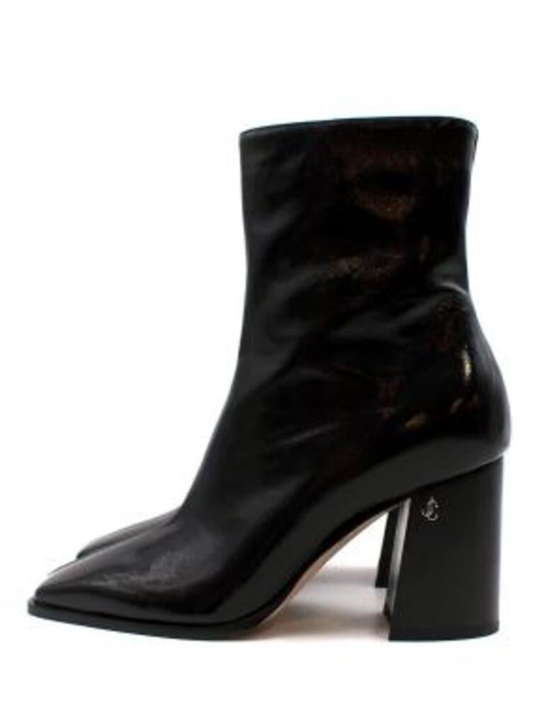 Women's Jimmy Choo Black Patent Leather Block Heel Ankle Boots For Sale