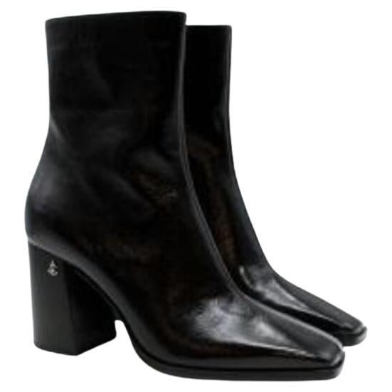 Jimmy Choo Black Patent Leather Block Heel Ankle Boots For Sale