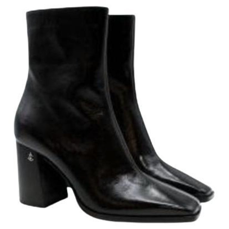 Jimmy Choo Black Patent Leather Block Heel Ankle Boots For Sale at 1stDibs
