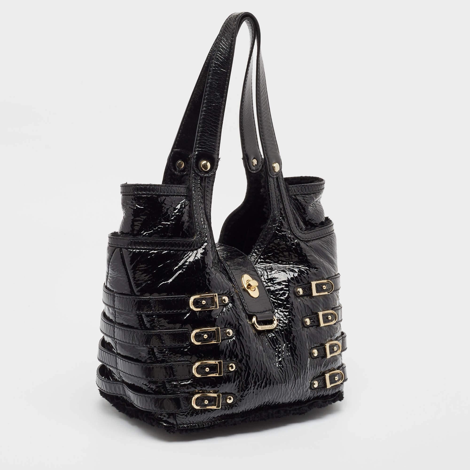 Jimmy Choo Black Patent Leather Bree Tote In Good Condition In Dubai, Al Qouz 2