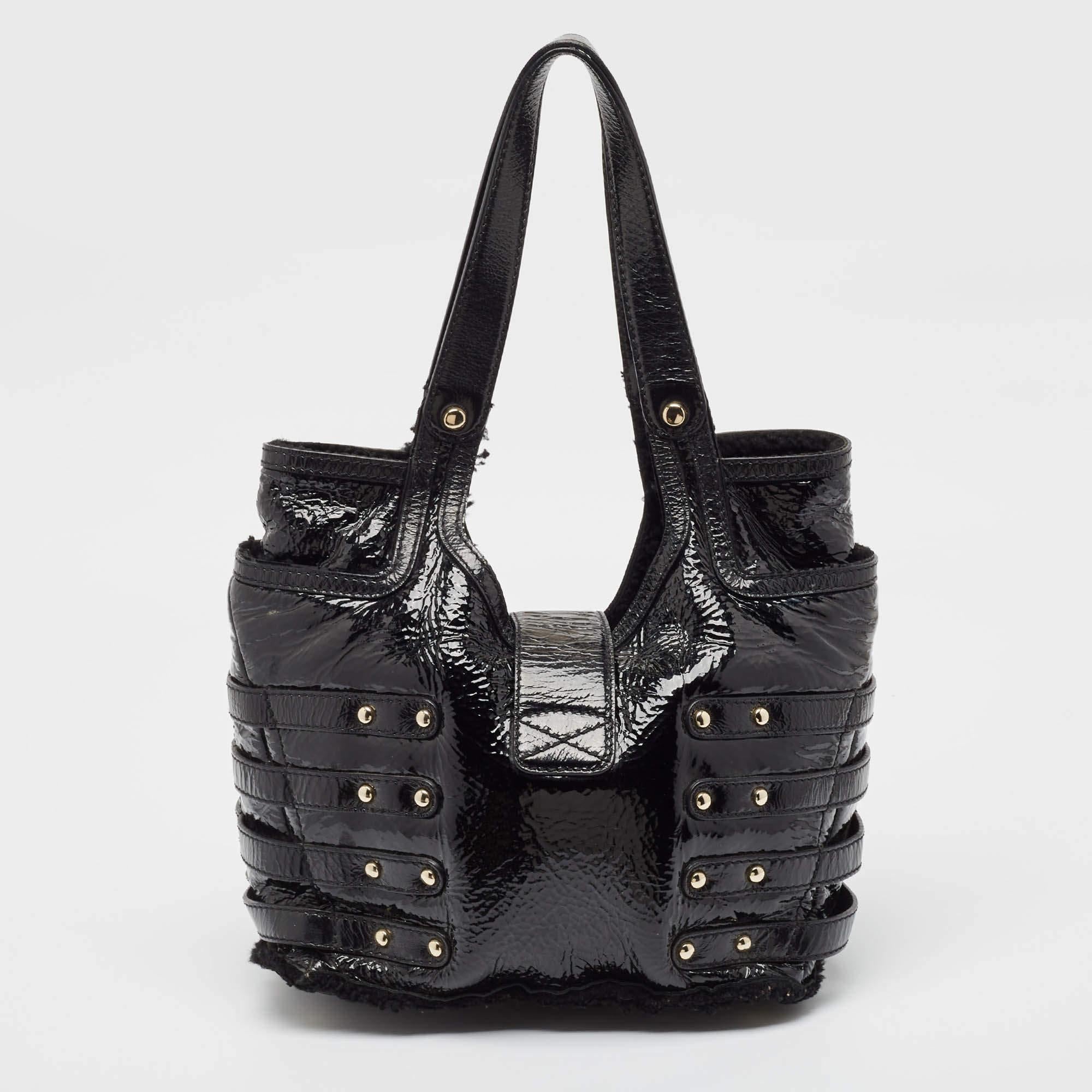 Women's Jimmy Choo Black Patent Leather Bree Tote