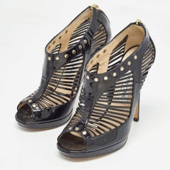 Jimmy Choo Black Patent Leather Caged Open Toe Pumps Size 38.5