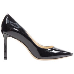 JIMMY CHOO black patent leather classic slim heel pointed toe pigalle pump EU36