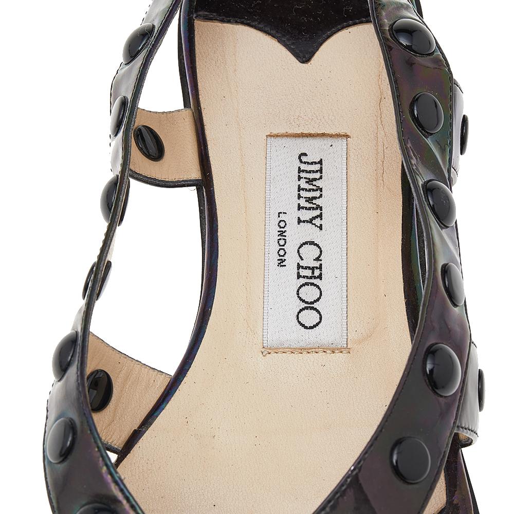 Jimmy Choo Black Patent Leather Embellished Sandals Size 38.5 For Sale 2