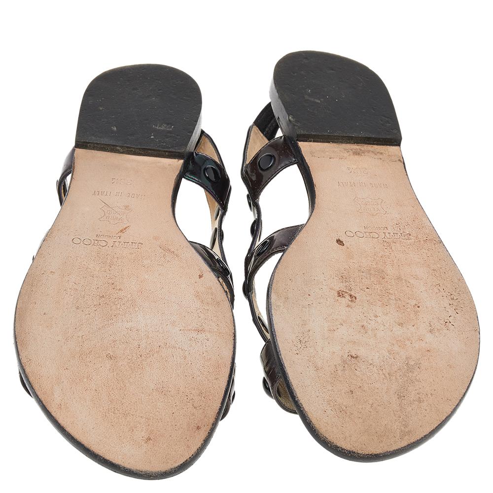 Jimmy Choo Black Patent Leather Embellished Sandals Size 38.5 For Sale 3