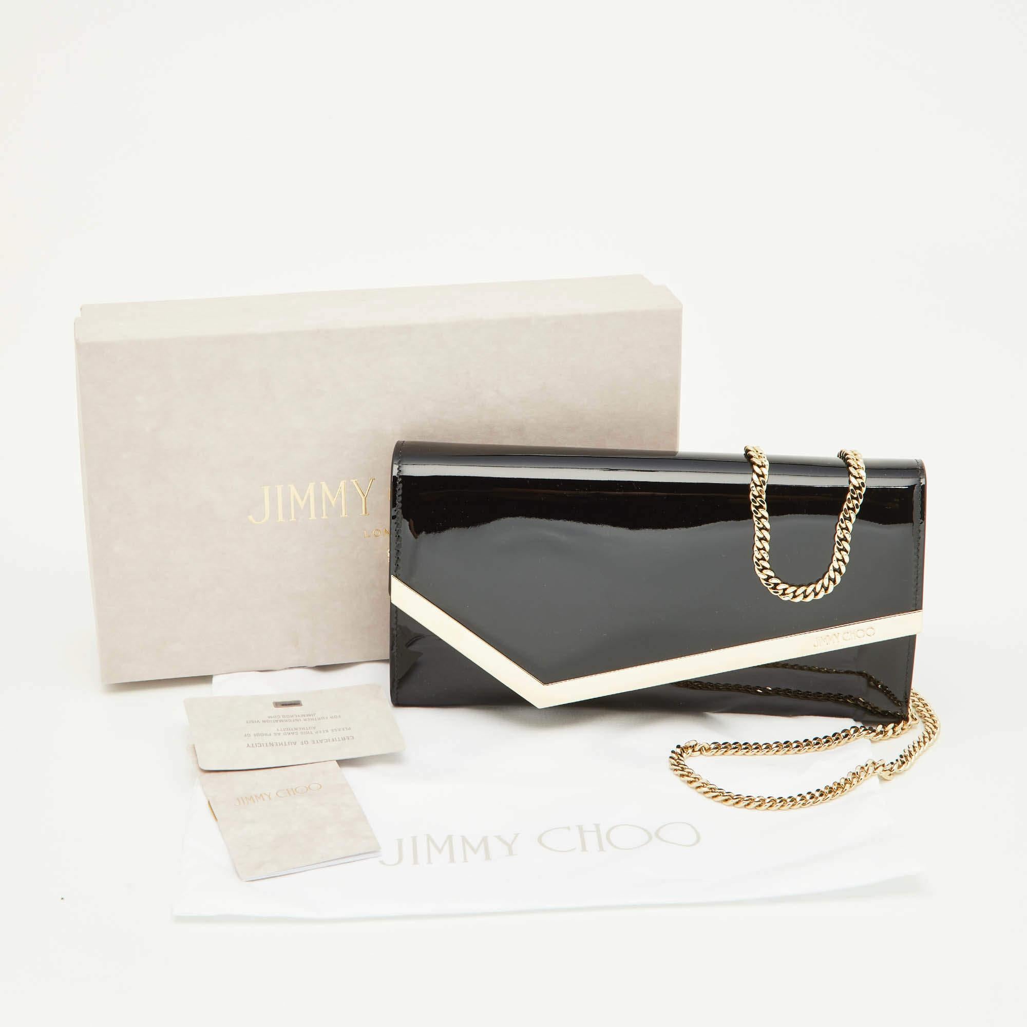 Jimmy Choo Black Patent Leather Emmie Chain Clutch 6