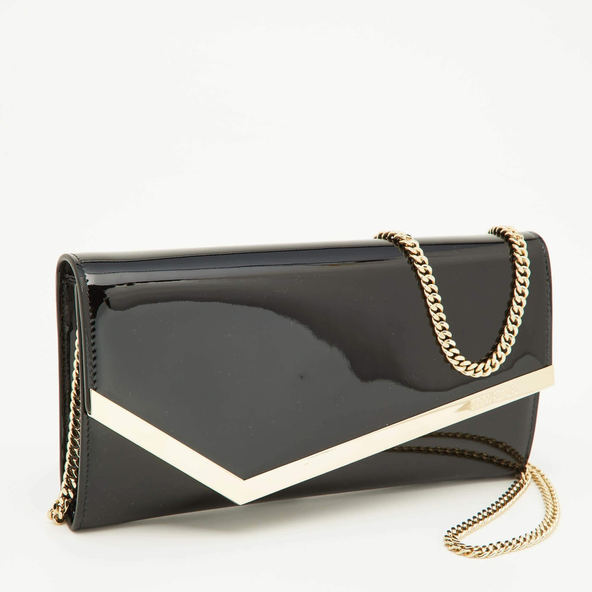 Jimmy Choo Black Patent Leather Emmie Chain Clutch 5