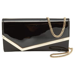 Jimmy Choo Black Patent Leather Emmie Chain Clutch