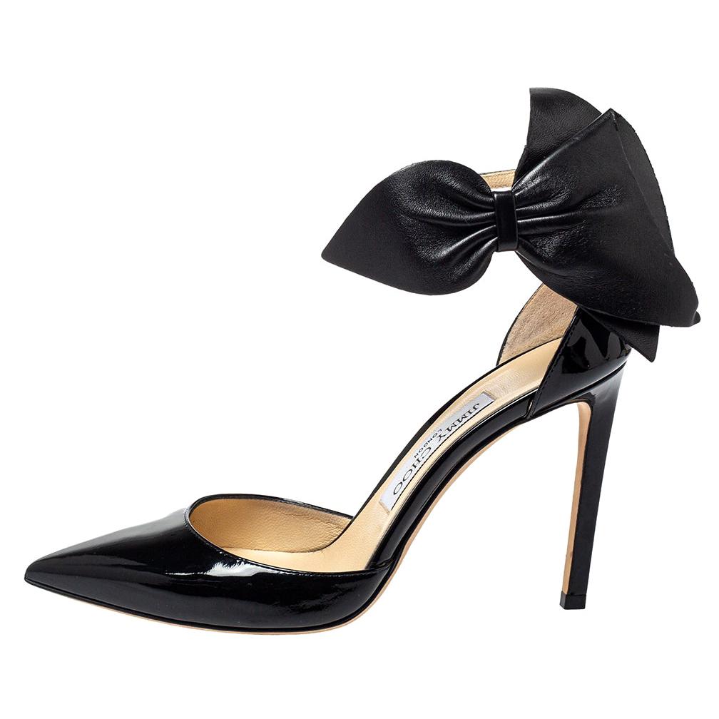 Jimmy Choo Black Patent Leather Kelley Bow Pumps Size 36.5