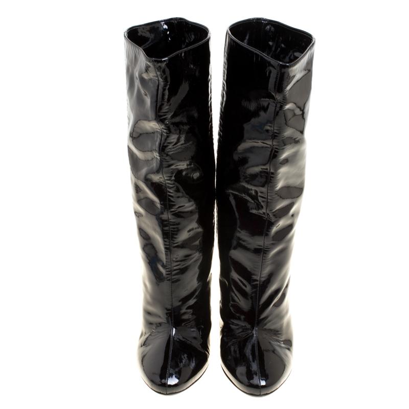 Jimmy Choo Black Patent Leather Mid Calf Boots Size 40 In Good Condition In Dubai, Al Qouz 2