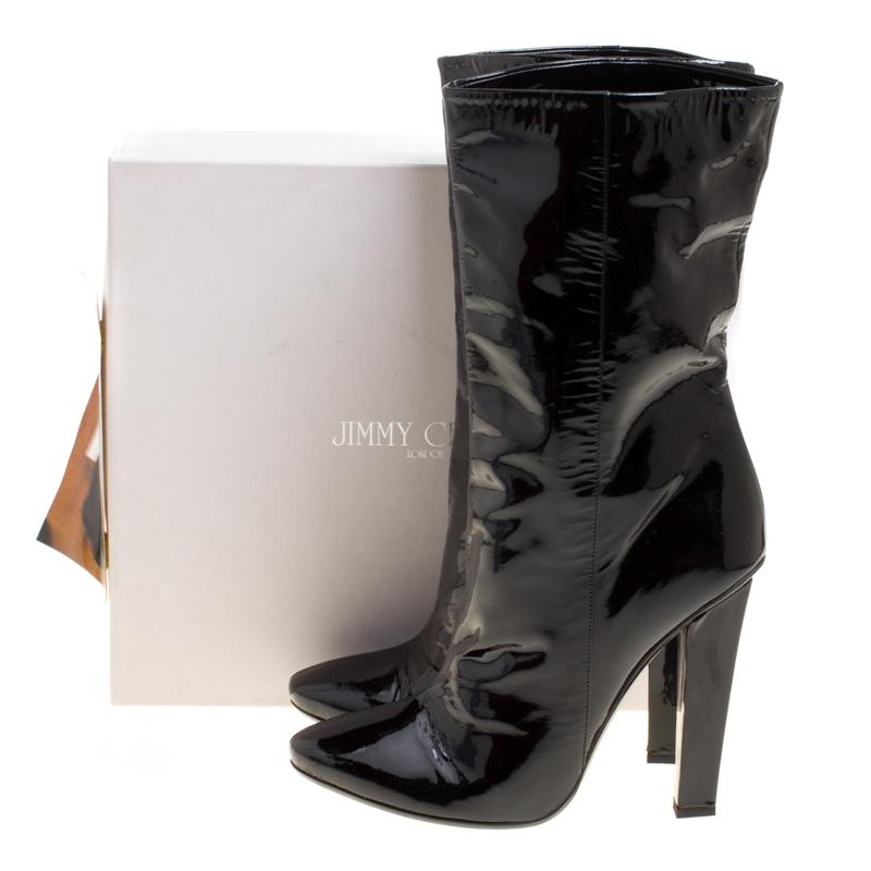 Jimmy Choo Black Patent Leather Mid Calf Boots Size 40 3