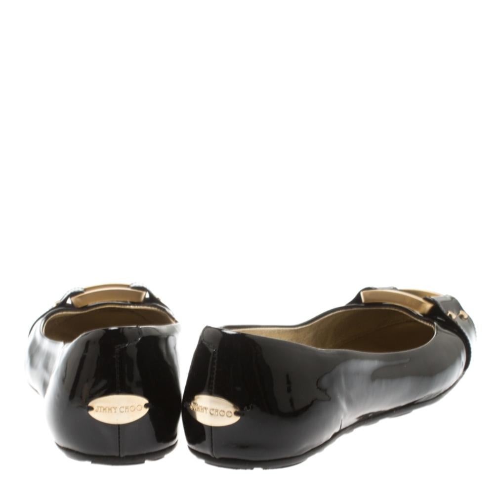 Jimmy Choo Black Patent Leather Morse Ballet Flats Size 36.5 In Good Condition In Dubai, Al Qouz 2