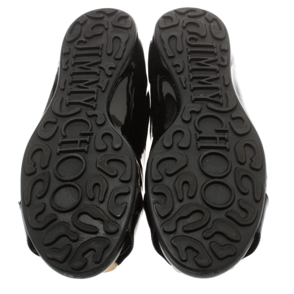 Women's Jimmy Choo Black Patent Leather Morse Ballet Flats Size 36.5