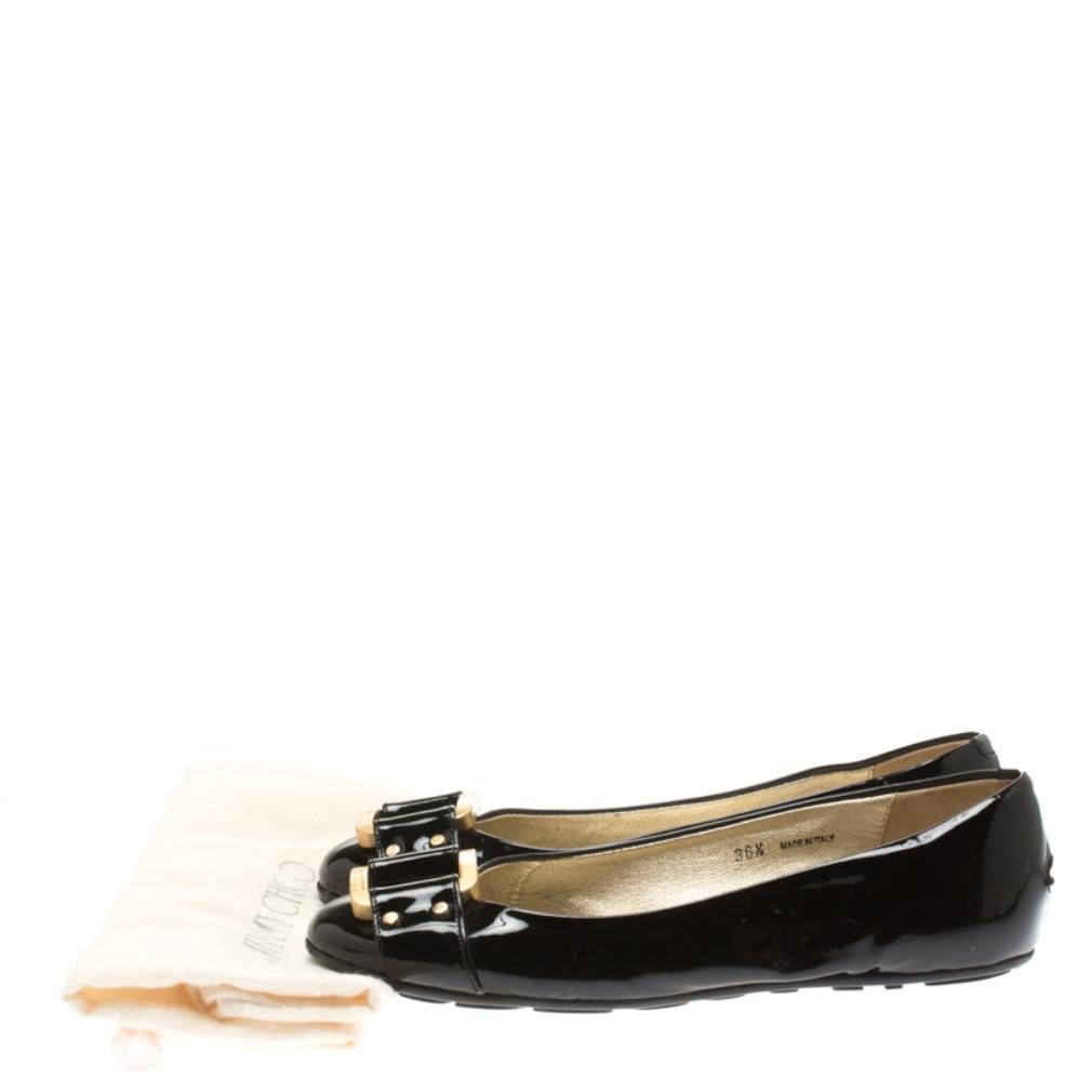 Jimmy Choo Black Patent Leather Morse Ballet Flats Size 36.5 2