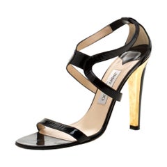 Jimmy Choo Black Patent Leather Open Toe Sandals Size 38.5