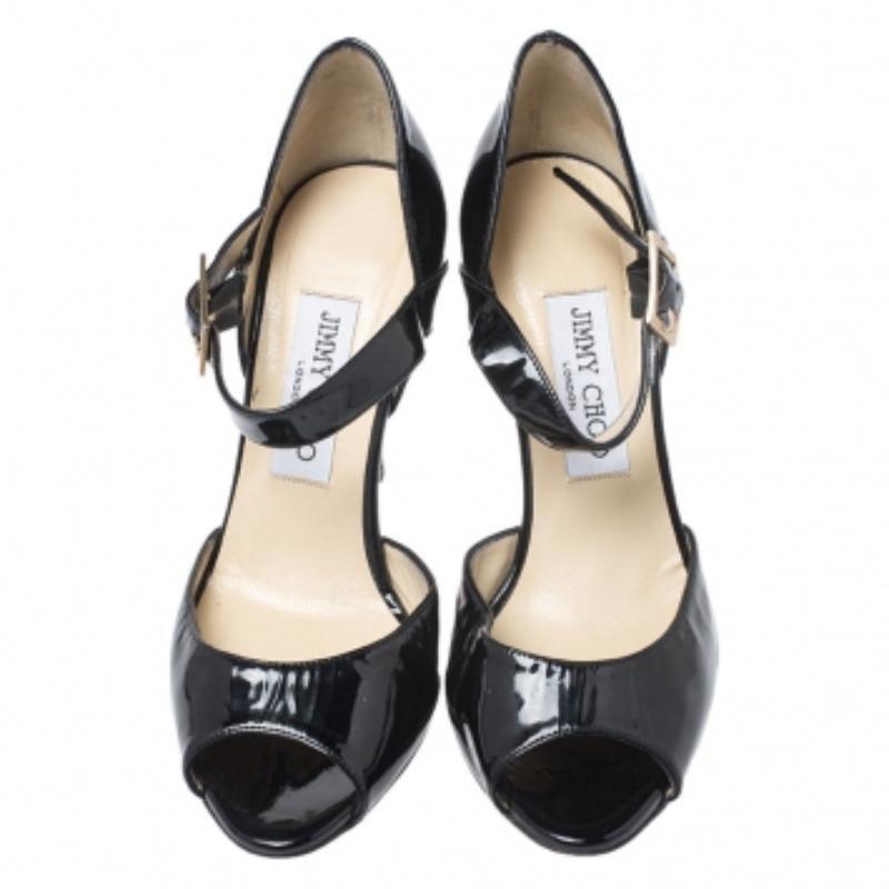 Nero Jimmy Choo Sandali Peep Toe in pelle nera con cinturino alla caviglia misura 36 in vendita