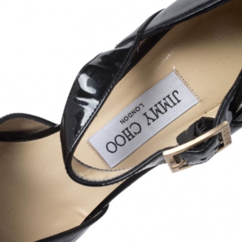 Jimmy Choo Sandali Peep Toe in pelle nera con cinturino alla caviglia misura 36 In condizioni buone in vendita a Dubai, Al Qouz 2