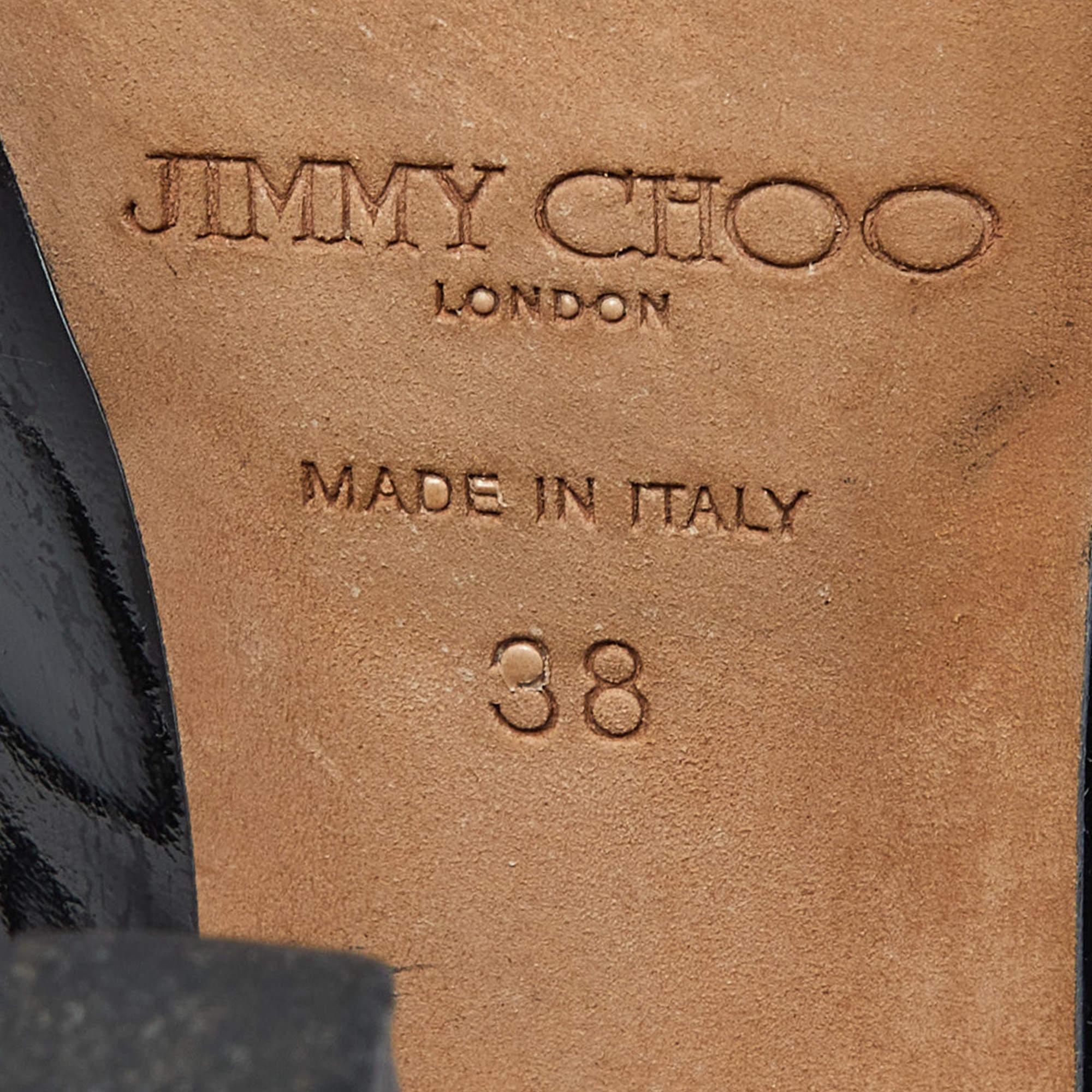 Jimmy Choo Black Patent Leather Peep Toe Platform Pumps Size 38 For Sale 3