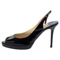 Jimmy Choo Schwarze Peep Toe Plateausandalen aus Lackleder Größe 39
