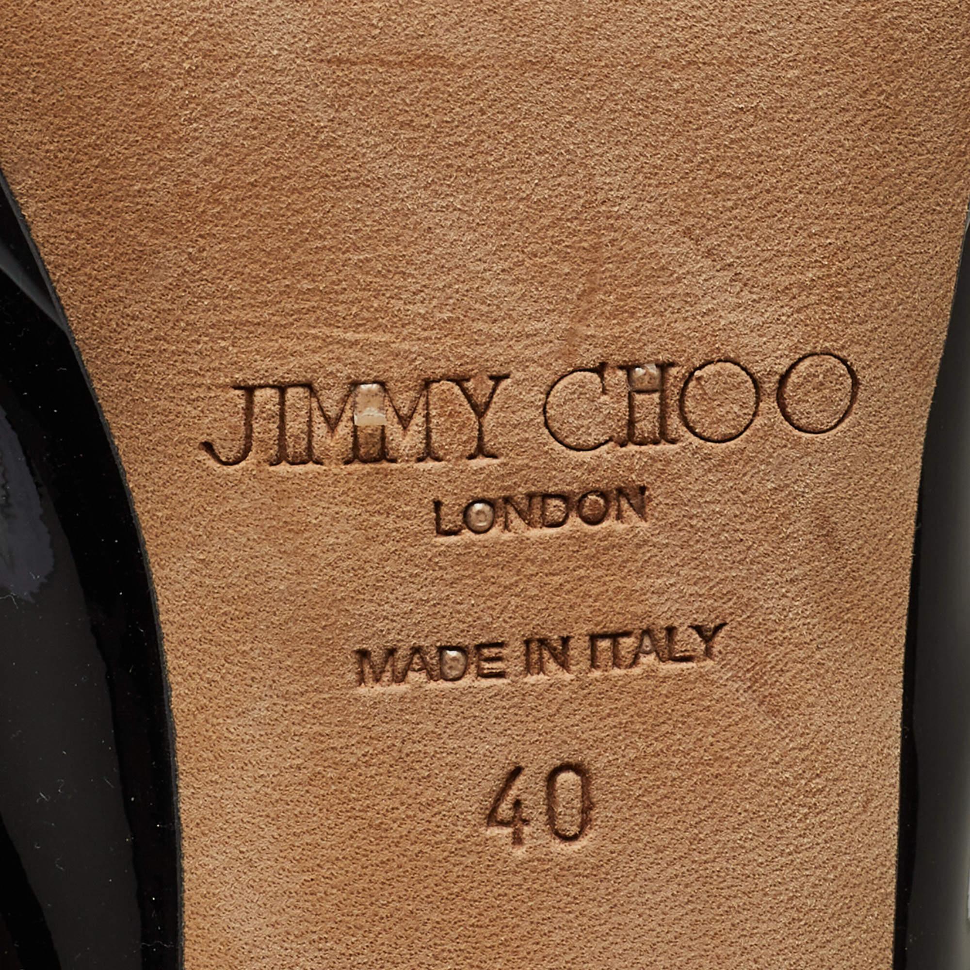 Jimmy Choo Black Patent Leather Peep Toe Platform Slingback Pumps Size 40 For Sale 4