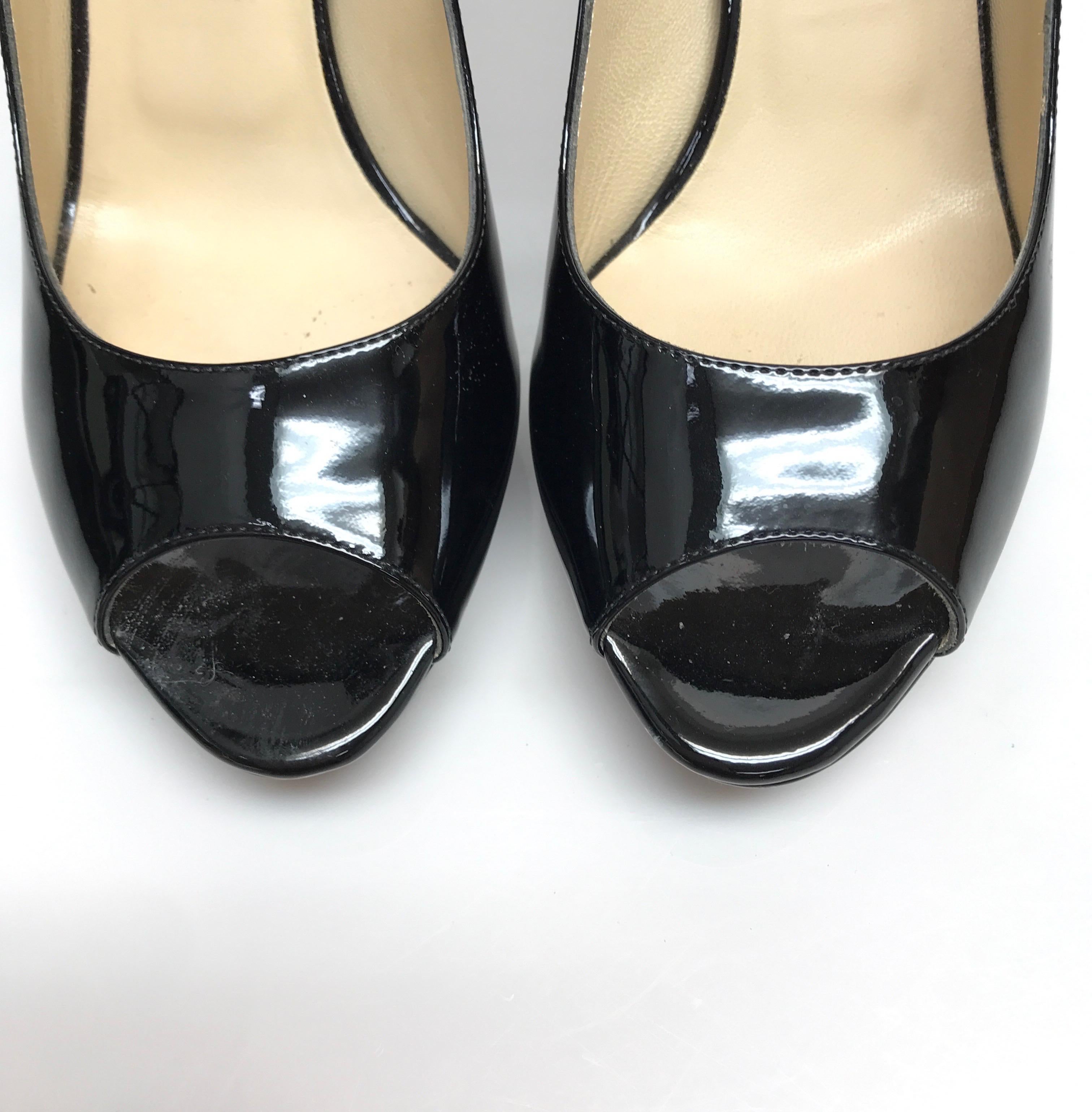 Women's Jimmy Choo Black Patent Leather Peeptoe Heels-38