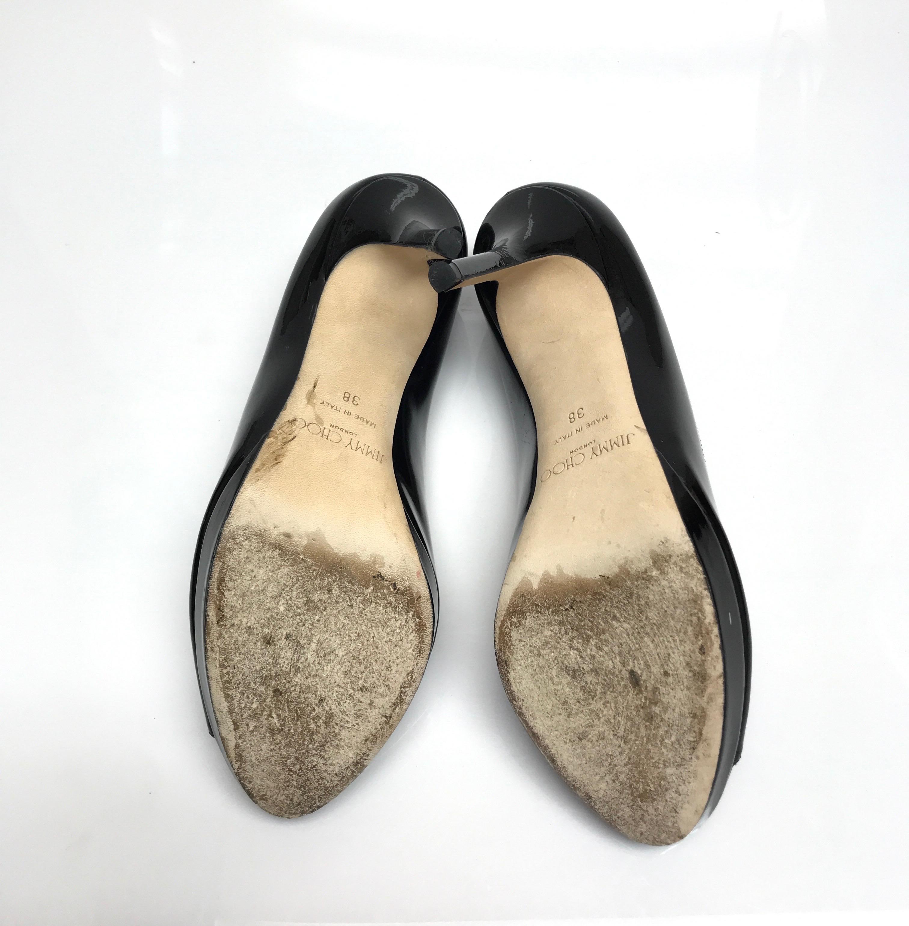 Jimmy Choo Black Patent Leather Peeptoe Heels-38 2