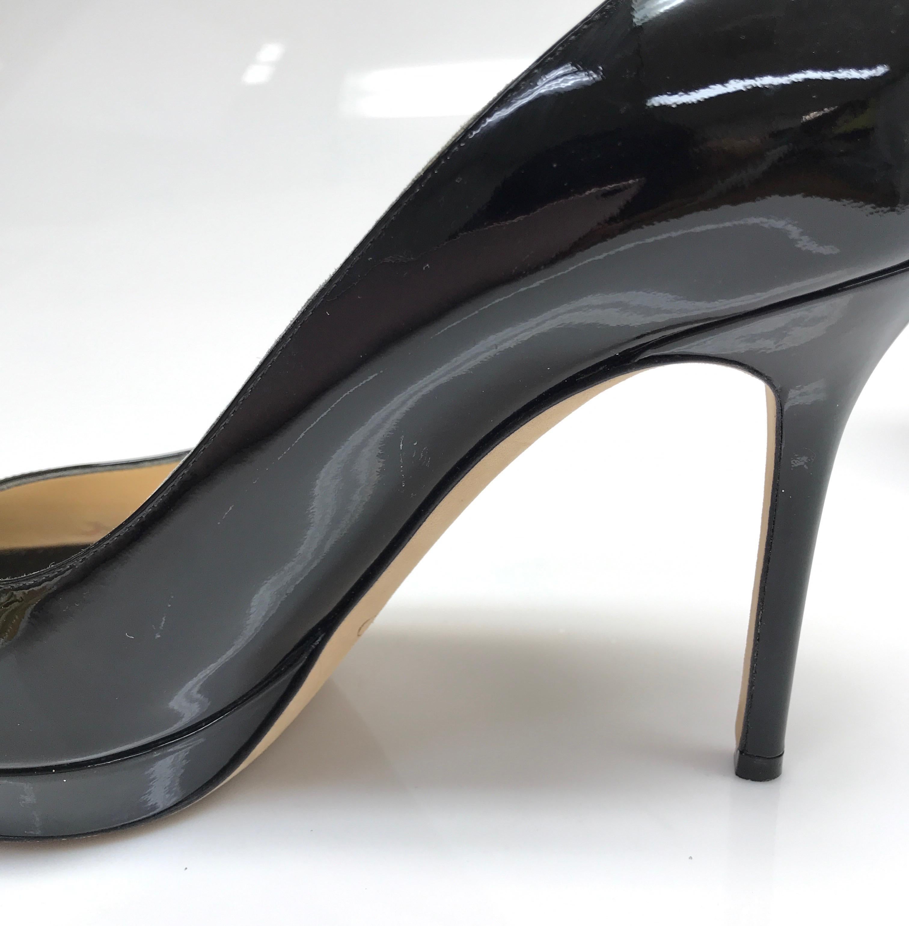 Jimmy Choo Black Patent Leather Peeptoe Heels-38 3
