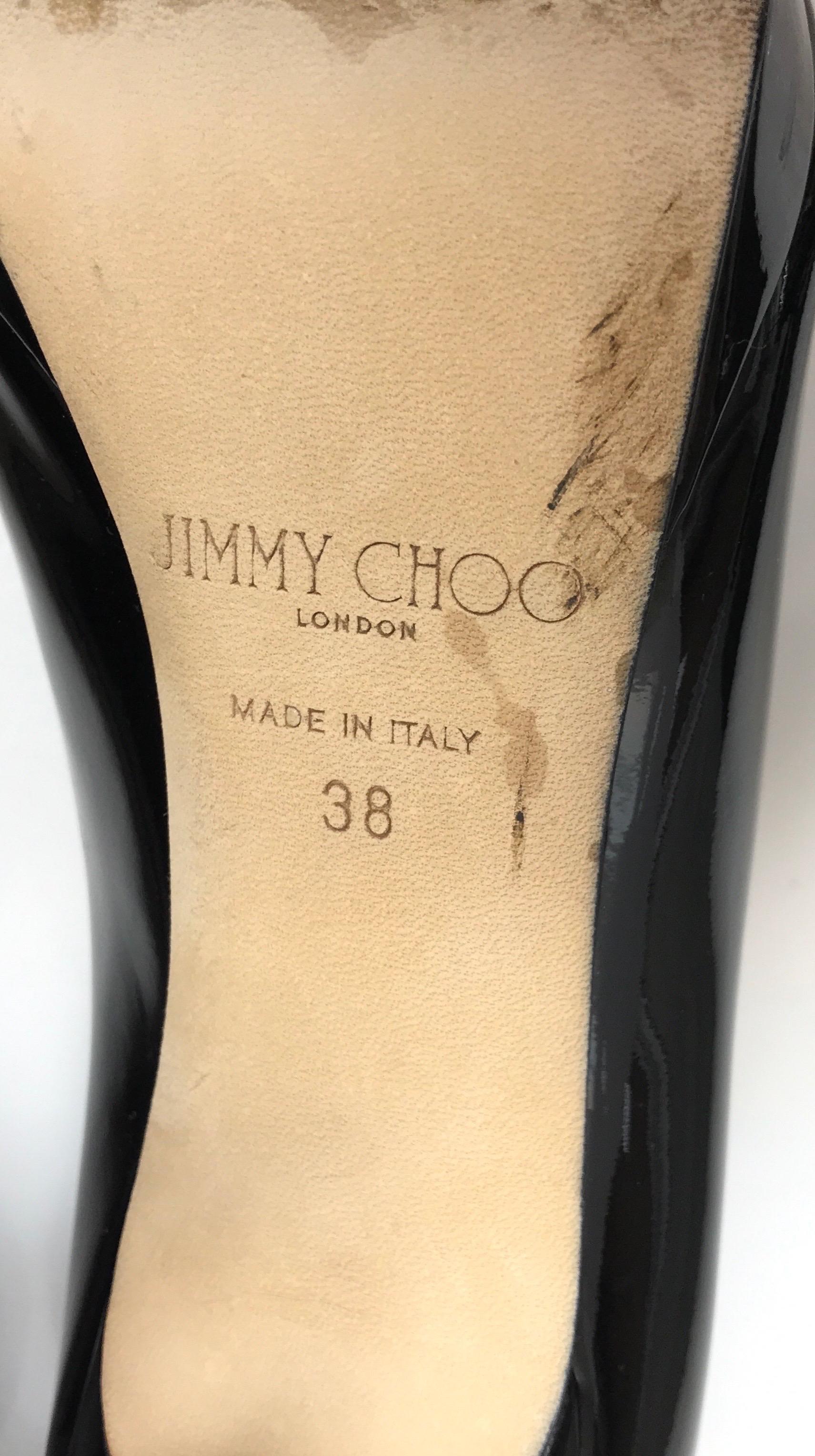 Jimmy Choo Black Patent Leather Peeptoe Heels-38 4