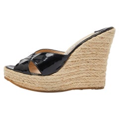 Jimmy Choo Black Patent Leather Phyllis Espadrille Wedge Sandals Size 39