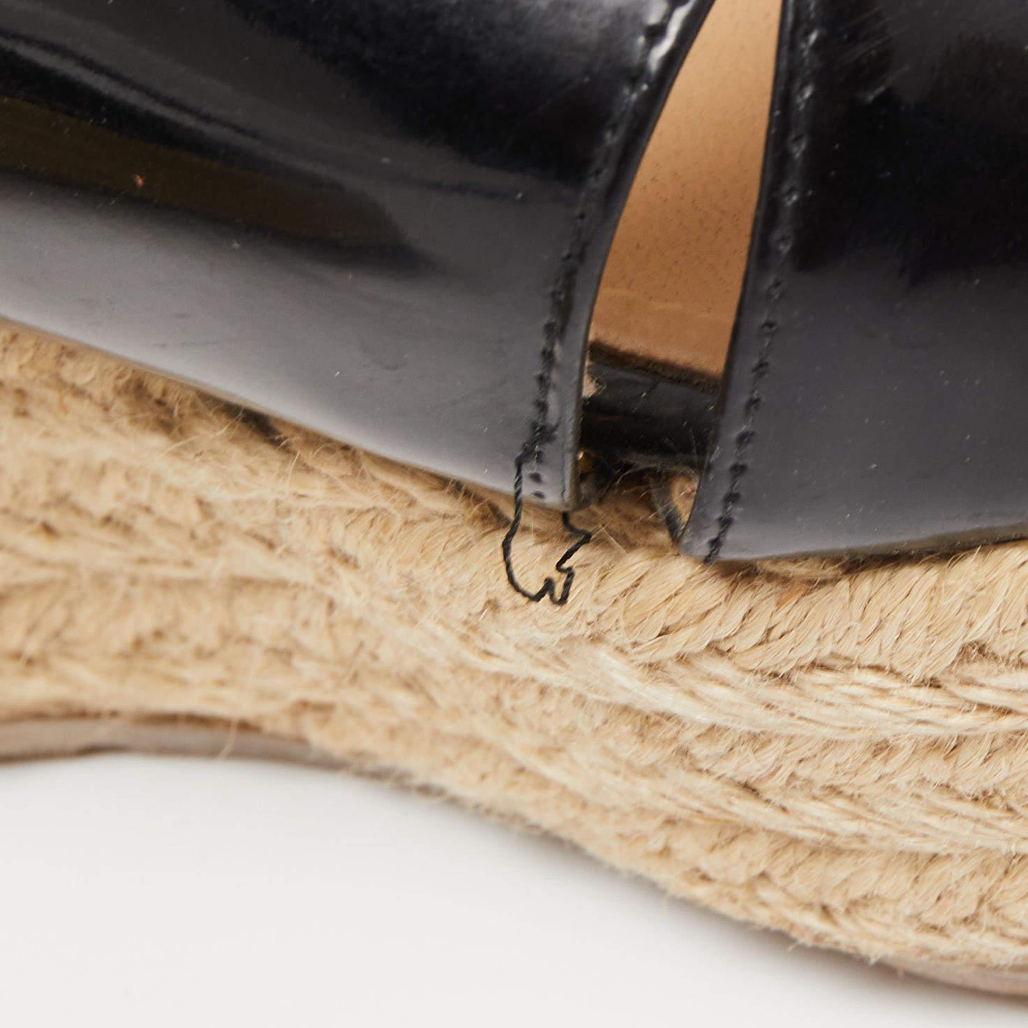 Jimmy Choo Black Patent Leather Phyllis Wedge Espadrille Platform Sandals Size 3 For Sale 1