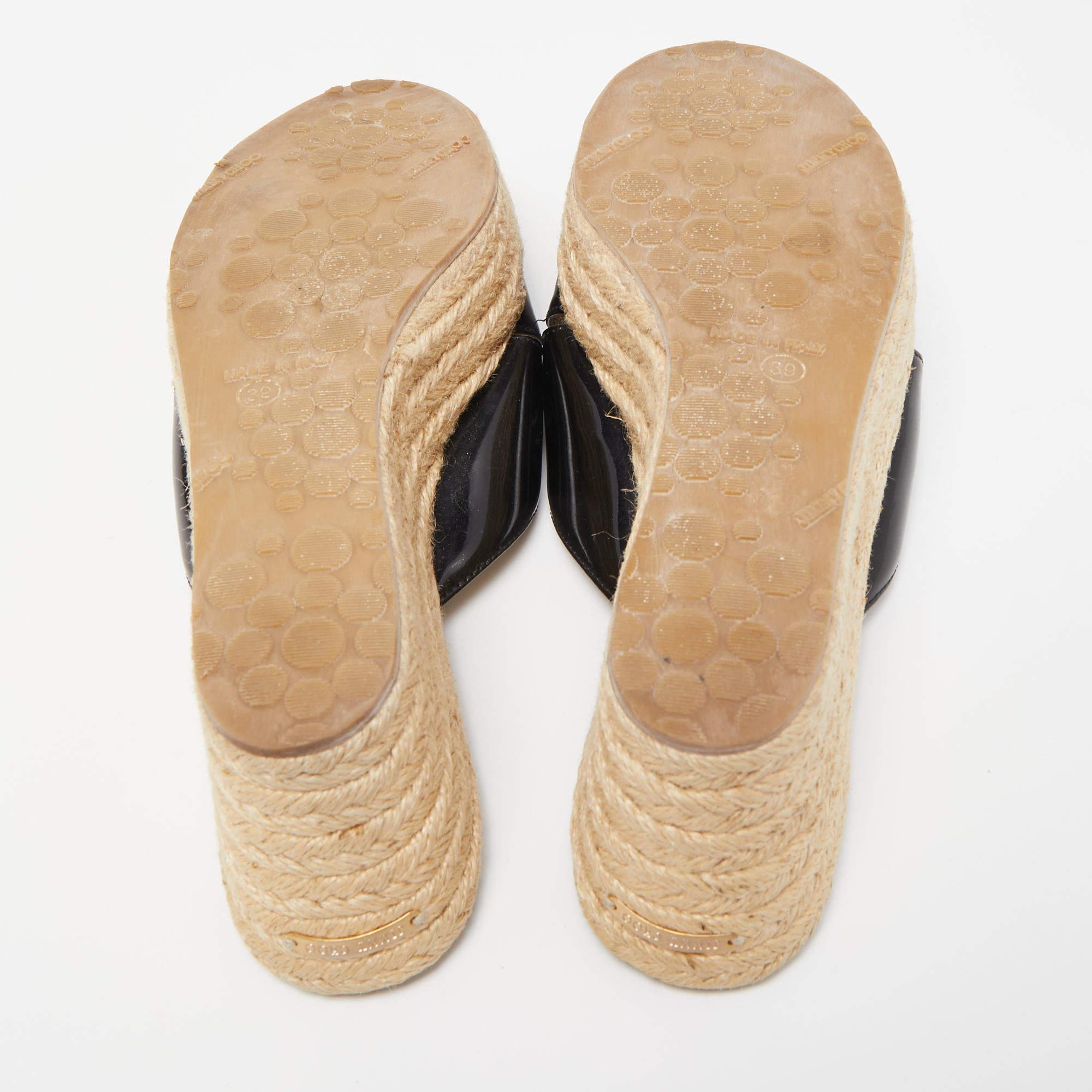Jimmy Choo Black Patent Leather Phyllis Wedge Espadrille Platform Sandals Size 3 For Sale 4