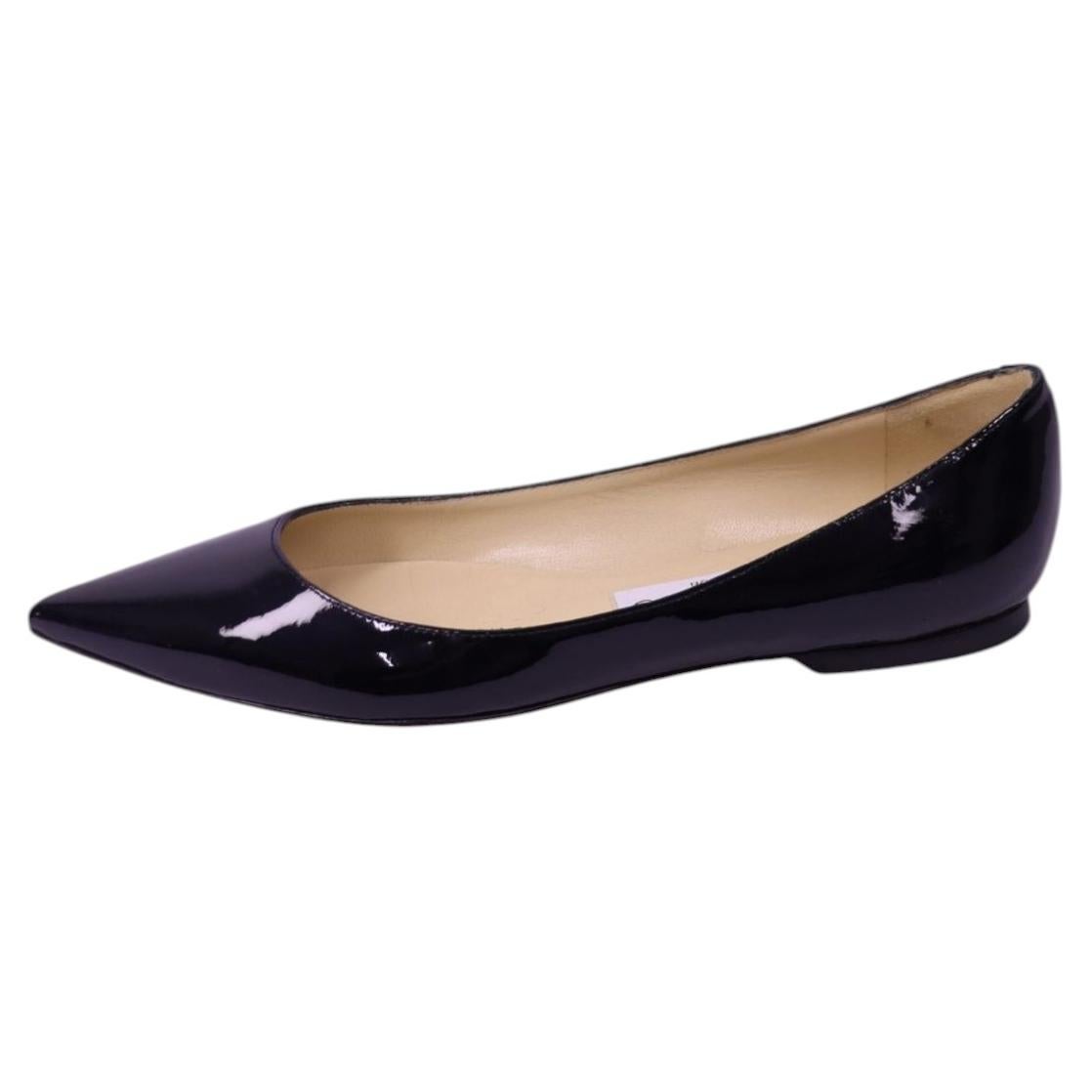 Jimmy Choo Ballerines pointues en cuir verni noir - EU 35.5