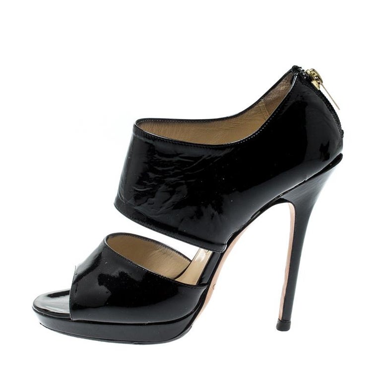 Jimmy Choo Black Patent Leather Private Peep Toe Sandals Size 36.5 For ...