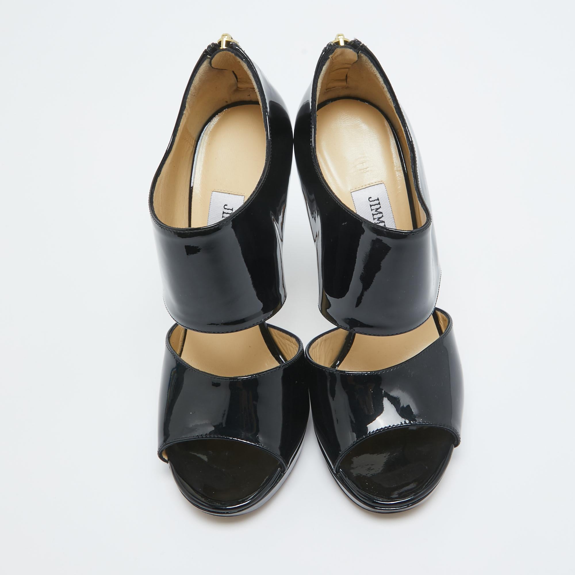 Jimmy Choo Sandalias privadas de charol negro talla 36.5 Negro en venta