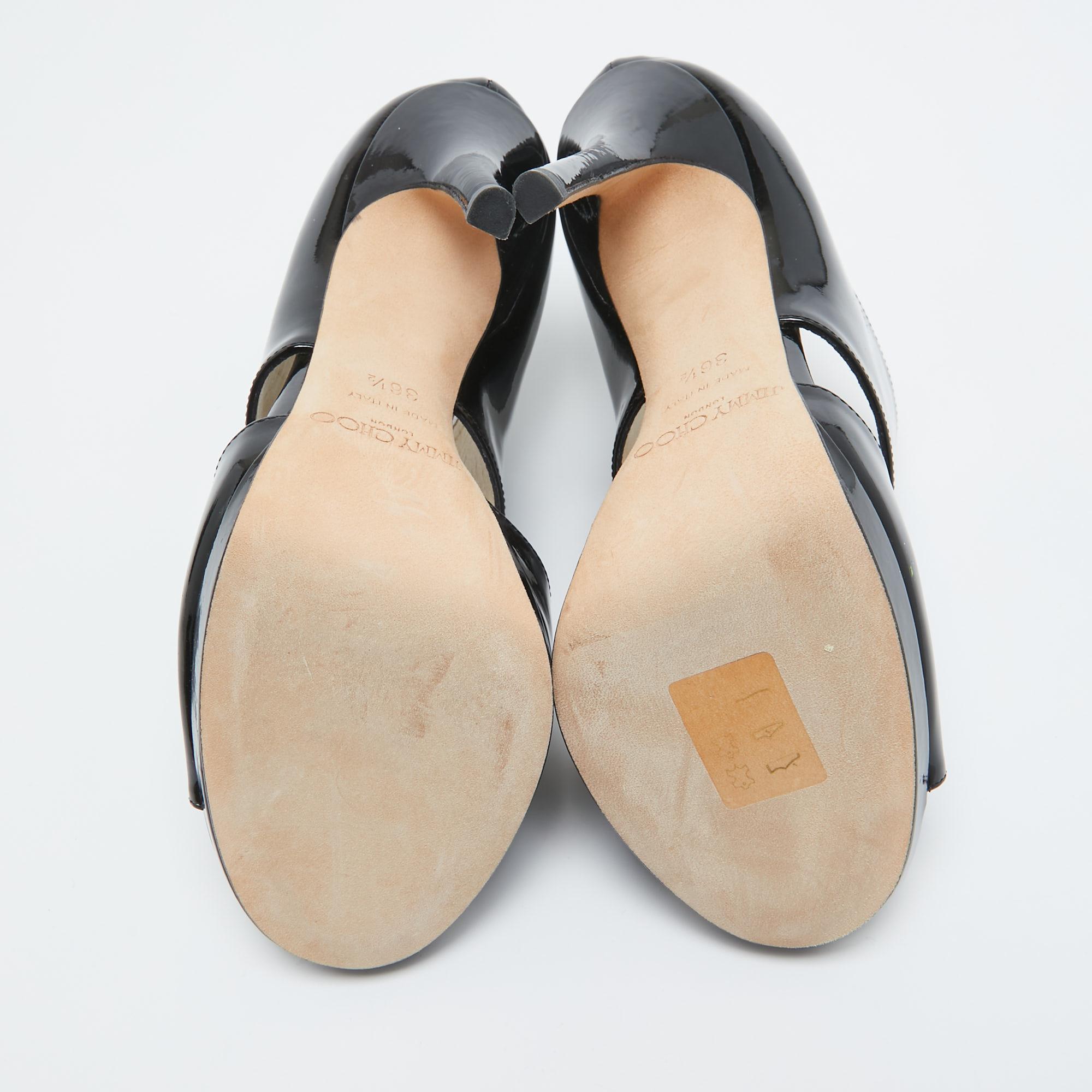 Jimmy Choo Sandalias privadas de charol negro talla 36.5 en venta 1