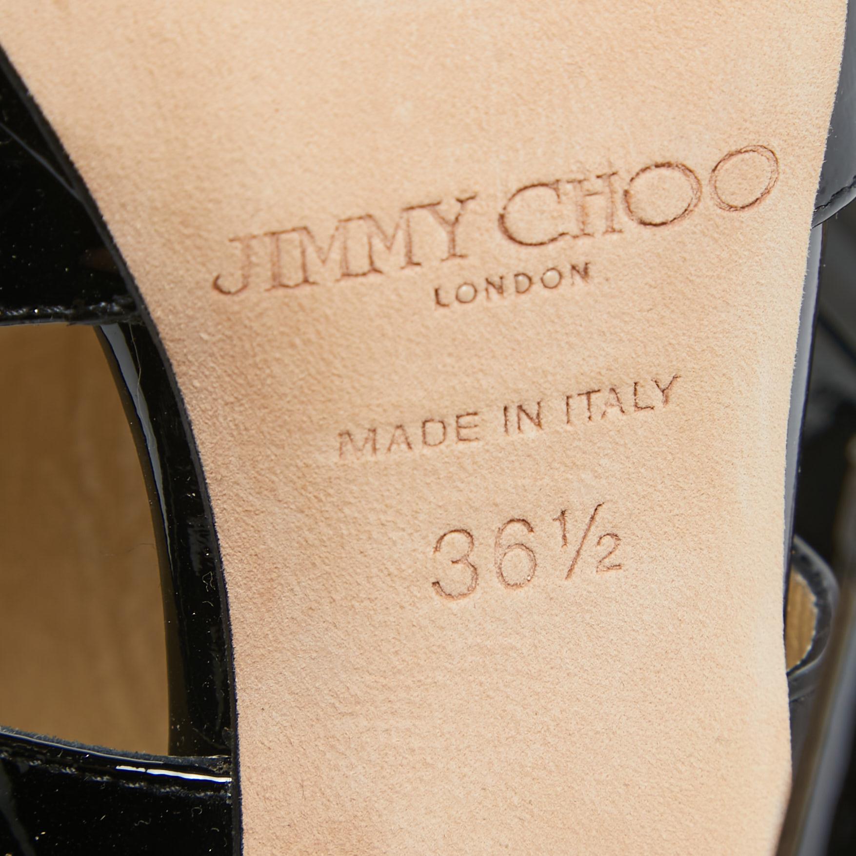 Jimmy Choo Sandalias privadas de charol negro talla 36.5 en venta 3